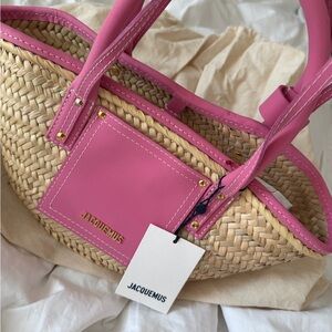 Brand New Jacquemus Pink and Tan Woven Tote